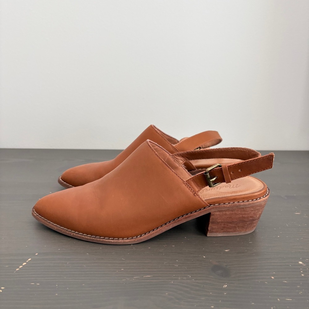 Madewell Slingback Mules The Harper 9 Brown Leather Pointed Toe Block Heel